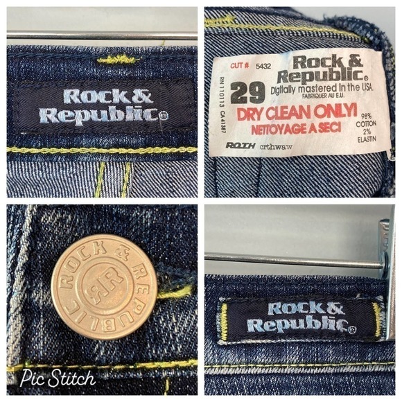 ROCK & Republic Roth 5432 crthwaw Flare Jeans Women's 29 Rhinestones Embroidered - Picture 7 of 12